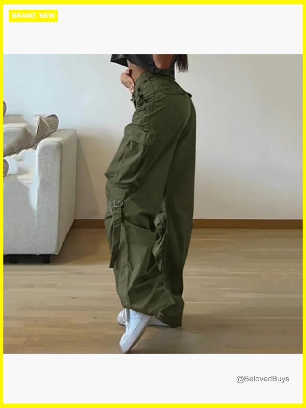 High Waist Cargo Pants Women Wide Leg Multi Pocket Y2K Parachute Trousers - Picture 2 of 7